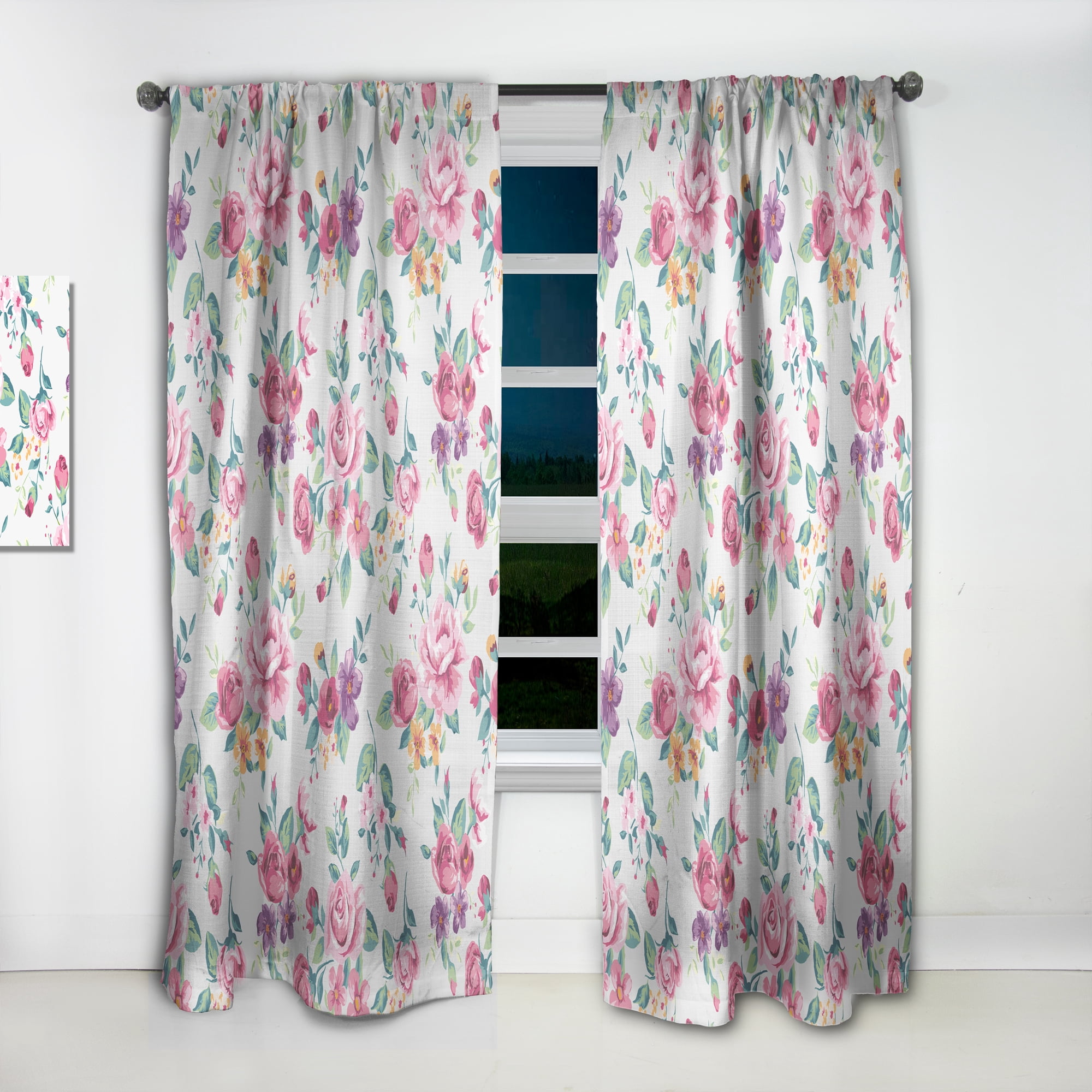 Designart 'Blossom Pink XXXI' Floral Curtain Panel