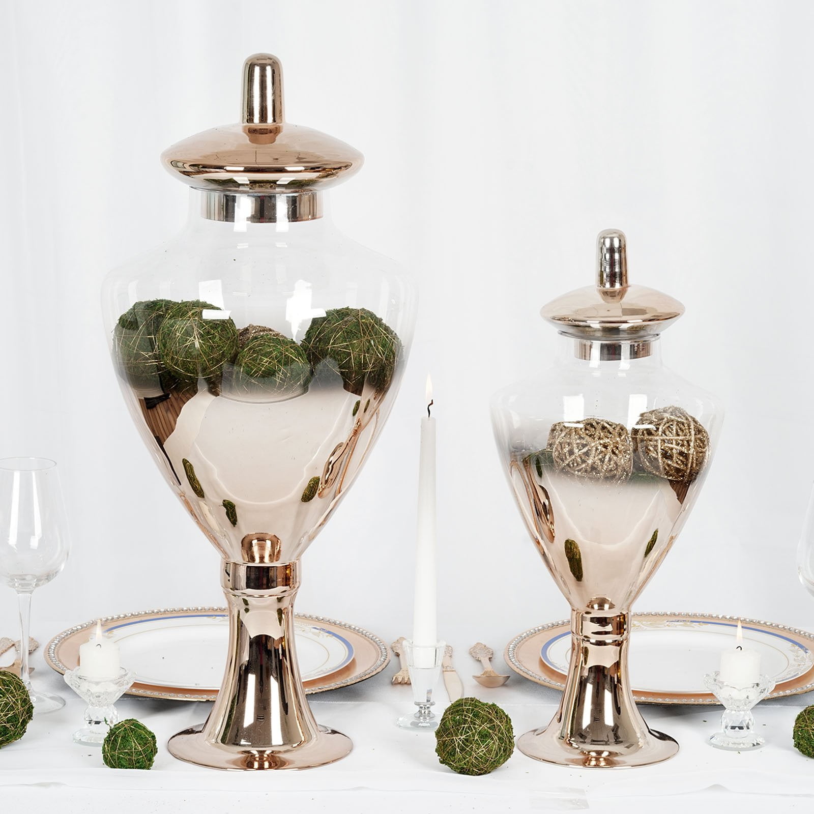 2 pcs Ombre Champagne Glass Apothecary Jars with Baroque Lids Party Centerpieces 