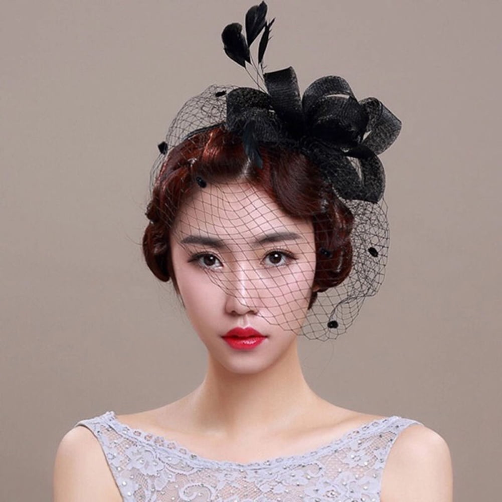 MINI-HAT FASCINATOR WITH DECORATIVE NET & NET BOW VARIOUS COLOURS CLIP FASTENING 