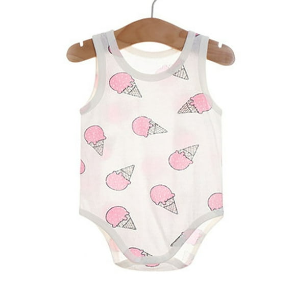 Nrmvnmi Newborn Baby Girls Cotton Rompers Ice-cream Print Round Neck Sleeveless Bodysuit Jumpsuit One Piece Outfit Clothes