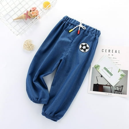 

Yubatuo Boys Pants Thin Breathable Sun Protection Anti-mosquito Outdoors Denim Pants Blue 90