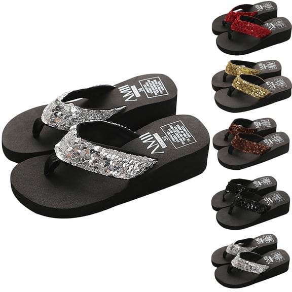 Vibrex Flip Flops for Women Sequin Beach Sandals Shower Shoes Gym Pool Dorm Water Sandals Flip Flops Casual Sandals Summer Slippers for Beach Swimming Pool Travel Comfortable Shower Shoes