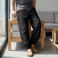 thumbnail image 6 of BVnarty Men's Solid Linen Beach Jogger Pants Loose Drawstring Elastic Waist Casual Long Trousers with Pockets for Vacation Outdoor Black M, 6 of 9