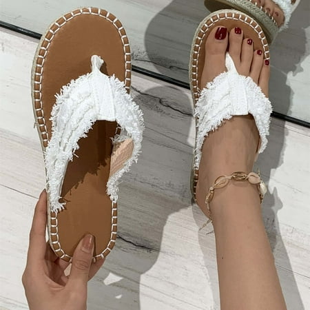 

Summer Savings! Zpanxa Slippers for Women Casual Flat Straw Sandals Fisherman s Shoes Retro Beach Style Sandals and Slippers Large Size Womens Shoes Flip Flops for Women White 42