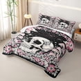 thumbnail image 3 of Homewish Skull Skeleton Bed Spread Queen,Pink Floral Mushrooms Queen Coverlet Set,Halloween Duvet,3pcs, 3 of 7