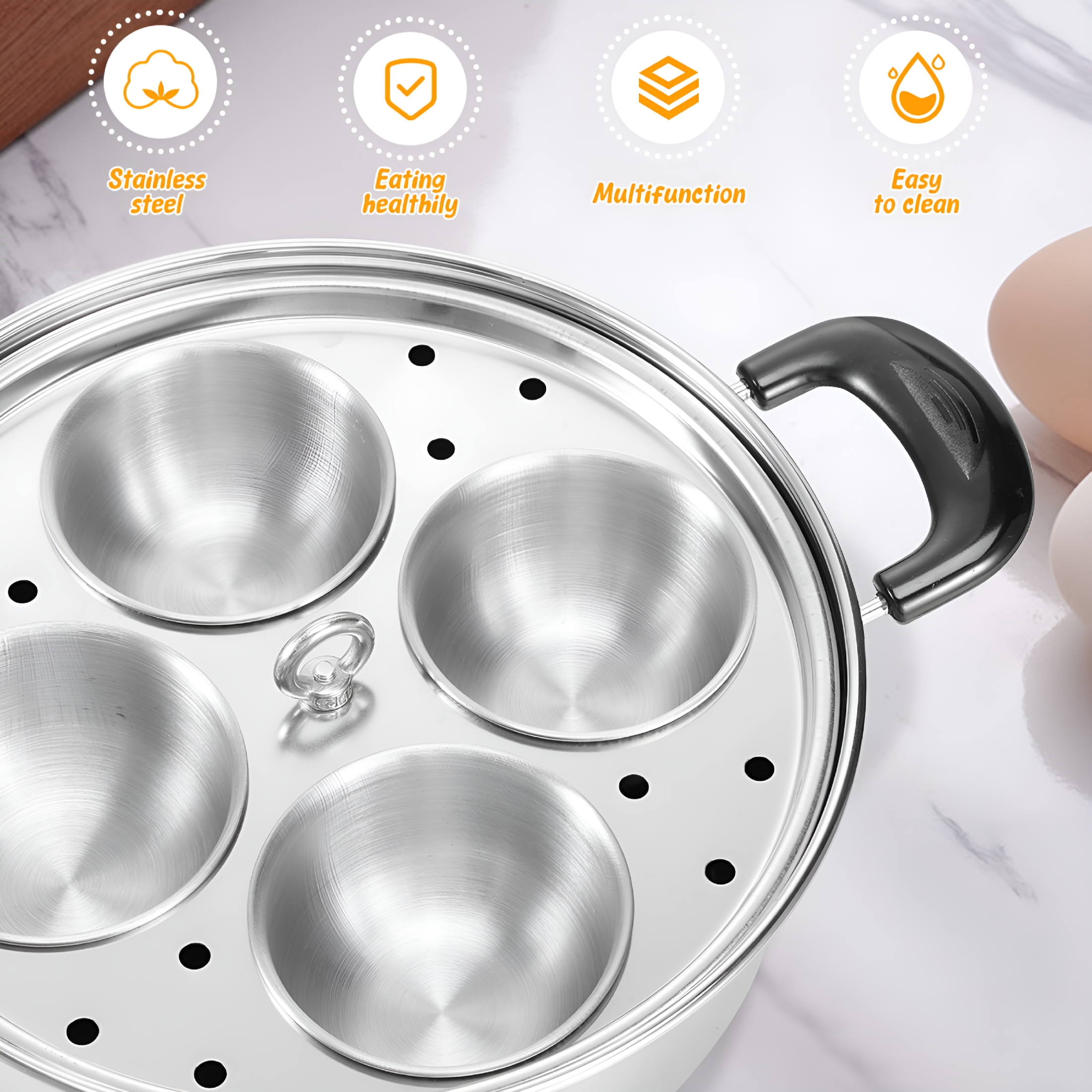 ACDANC 2026 New 2Pcs Egg Poacher Stainless Steel Poached Egg Maker Pot Egg Poaching Pan with 4 Cups Poached Egg Cooker Pot Multipurpose Stovetop Egg Poacher Pot for Induction Cooktop Gas Cooktop