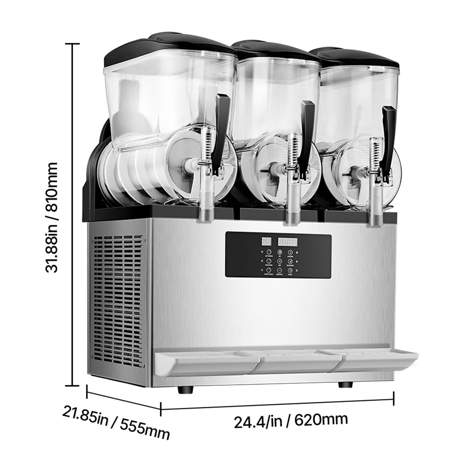 KFFKFF Commercial Slushy Machine, Frozen Drink Maker, Stainless Steel PC PP, 24.4×21.85×31.88 in
