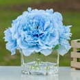 thumbnail image 2 of Enova Home Artificial Flowers Fake Silk Peony Flowers Arrangement in Cube Glass Vase with Faux Water for Home Office Wedding Party Decoration (Blue), 2 of 3