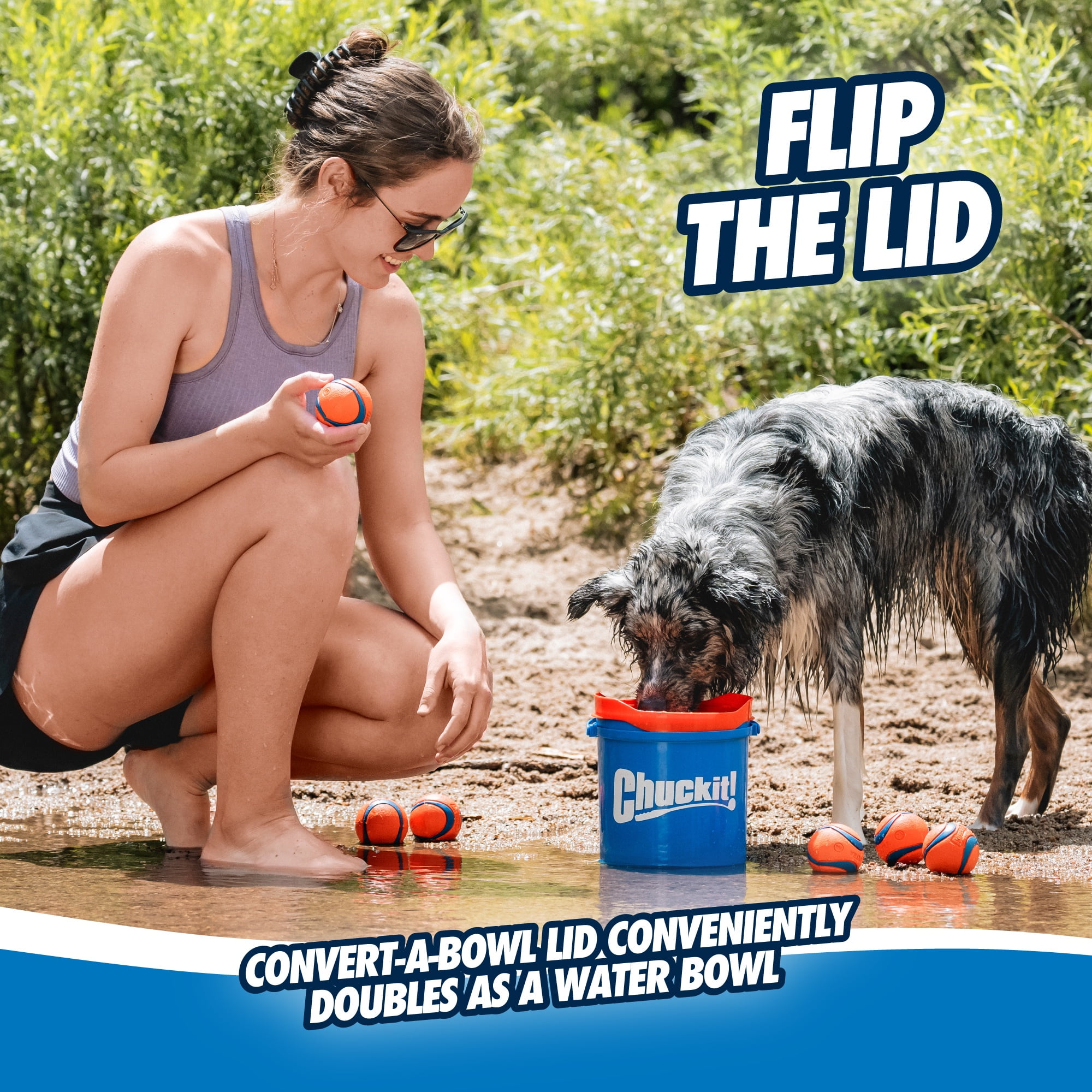Chuckit! Ultra Ball Rubber Fetch Dog Toy with Carry and Clean Bucket, Includes 8 Medium (2.5") Ultra Balls, for Dogs 20-60 lb