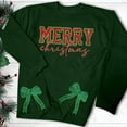 thumbnail image 4 of Wang6 Womens Whtie Graphic Sweatshirts Trendy Crew Neck Long Sleeve"Merry Christmas"Pullovers Casual Side Slit Hem Bow Tshirts Tops X_Dark Green S, 4 of 6