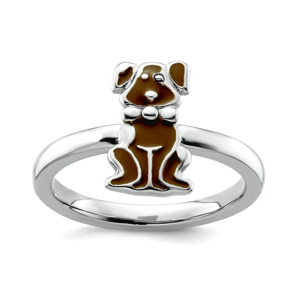 925 Sterling Silver Polished Brown Enameled Animal Pet Dog Stackable Ring Size 5 Stackable Ring for Women