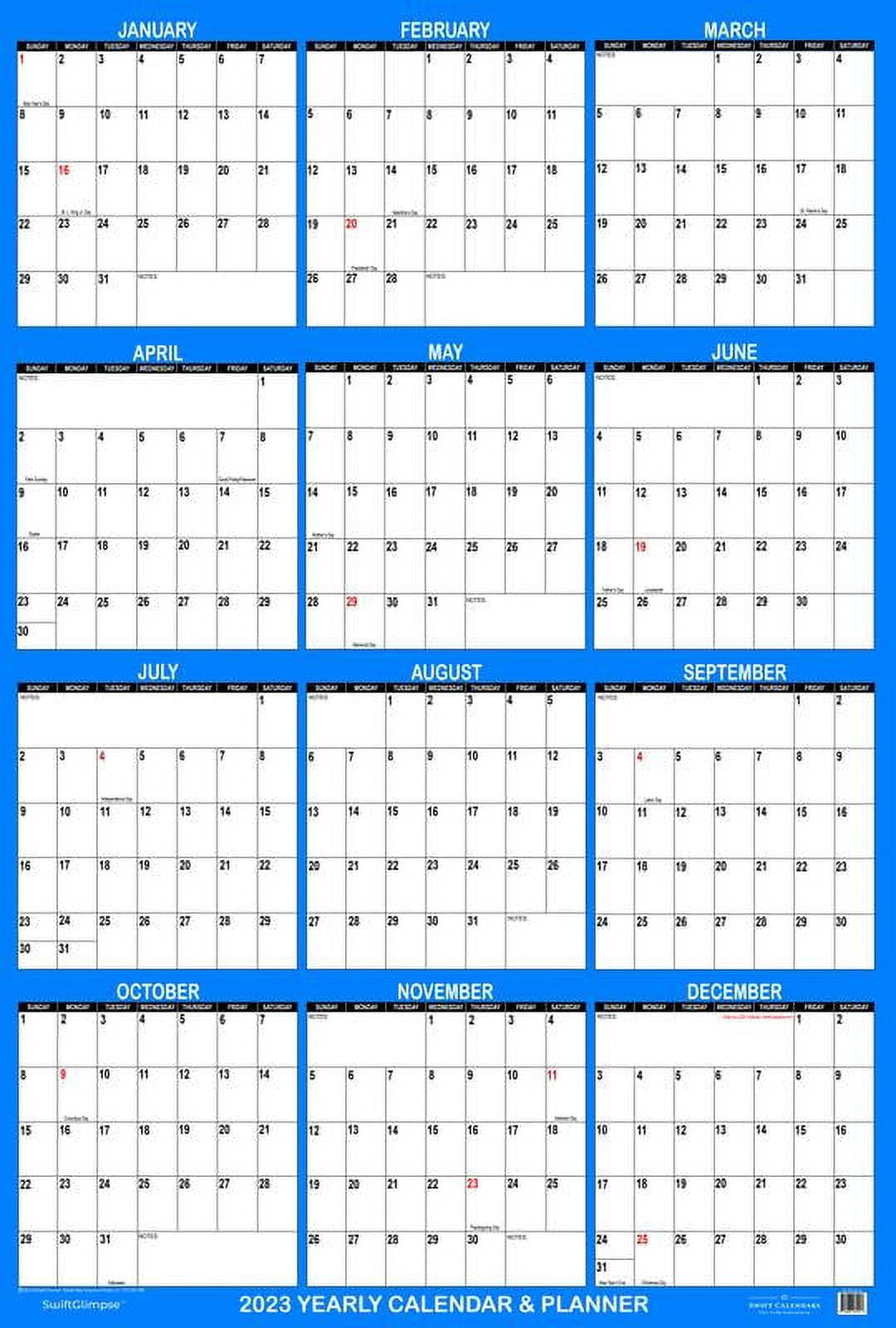 SwiftGlimpse 32" x 48" Yearly 2023 Wall Calendar, Erasable, Reversible, Horizontal-Vertical, Navy