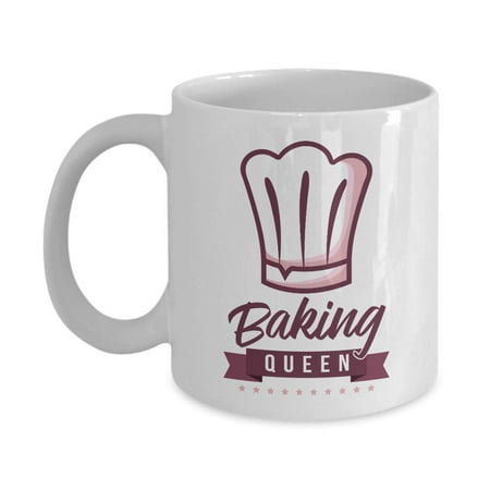 Baking Queen Chef's Hat Cooking Themed Ceramic Coffee & Tea Gift Mug Cup, Stuff, Kitchen Supplies, Décor, Items And Accessories For A Home Cook Mom, Pastry Chef, Bread Baker & Cupcake Or Cake