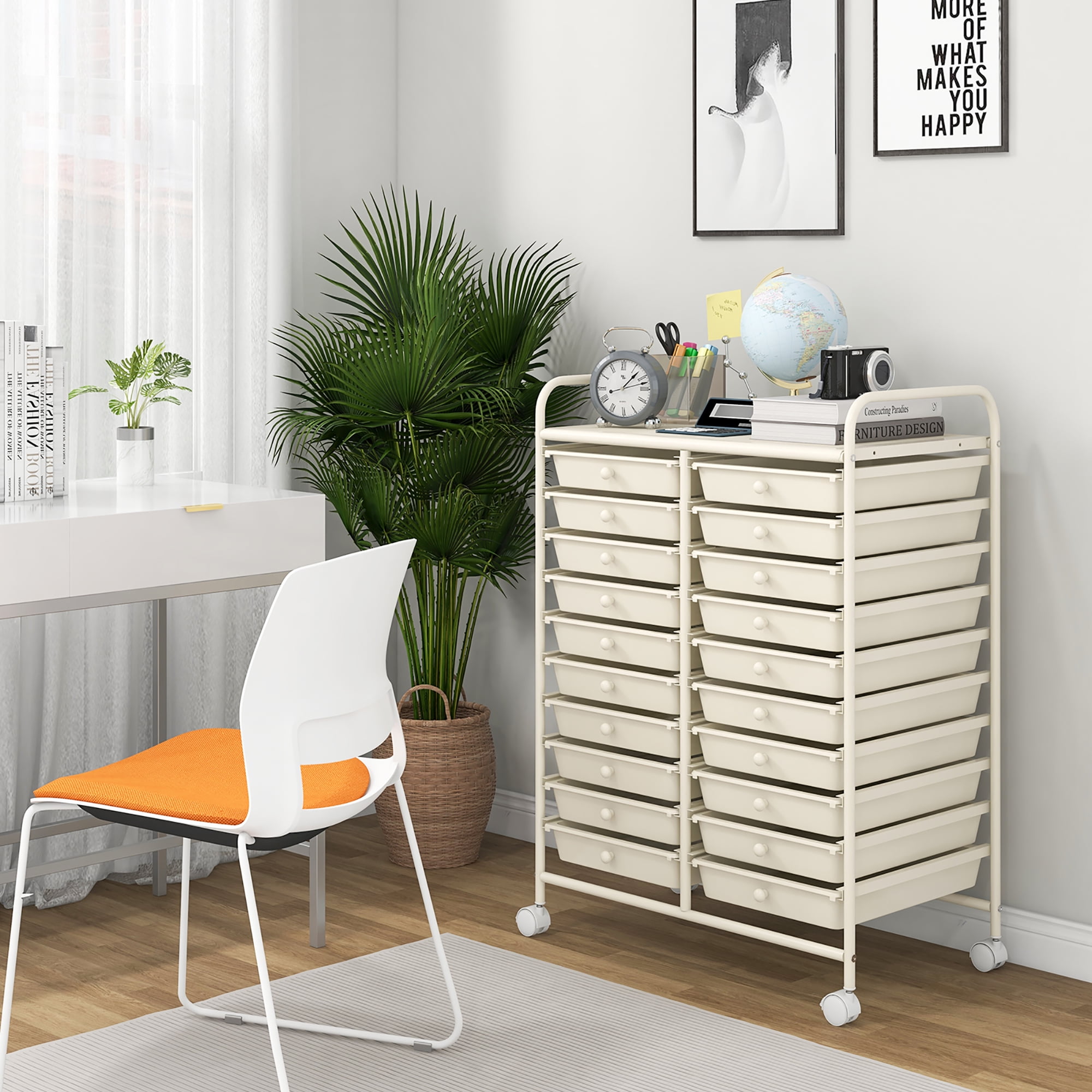 Gymax 20 Drawers Rolling Storage Cart Art Craft Organizer on Wheels Multipurpose White
