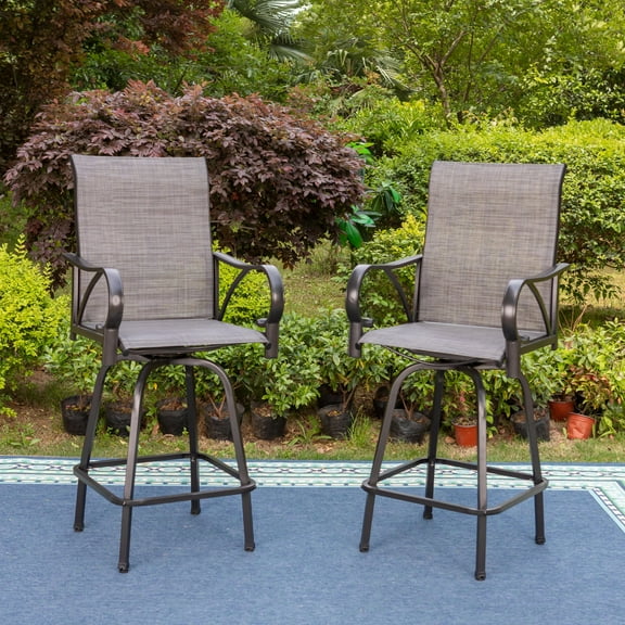 Sophia & William Set of 2 Outdoor Swivel Metal Bar Stools Patio Height Textilene Chairs, Dark Gray