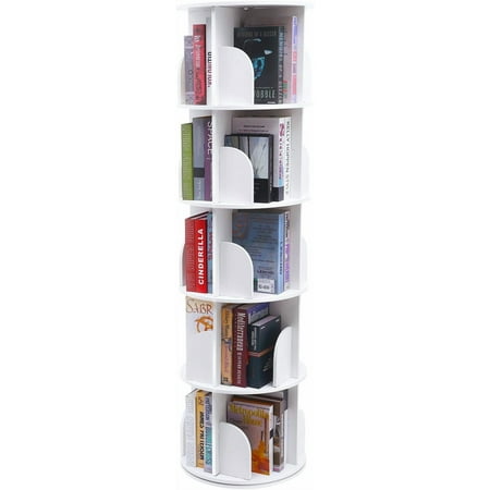 5 Tier Rotating Bookshelf Tower,Spinning Bookcase Lazy Susan,Revolving 360 Book Shelf Storage Round Carousel,Vertical Rotate Turning Spiral Corner Organizer,Floor Standing Storage Display Rack