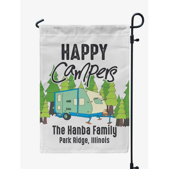 Printtoo White Happy Campers Big Travel Trailer CampingFlagCustom Personalized Camping Flags For Campers Double Sided CampsiteFlag