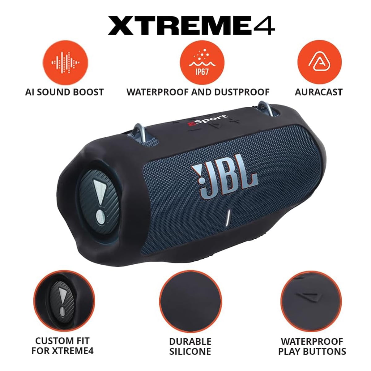 JBL Xtreme 4 Bluetooth Speaker with gSport Silicone Sleeve (Blue