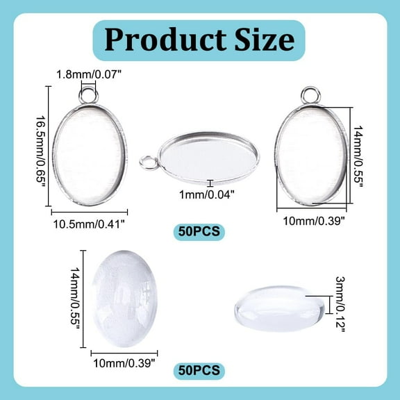 Blank Bezel Pendant Trays Base Trays Photo Charms Cabochons Blanks Stainless Steel Pendant Cabochon Settings with Glass Cabochon for Bridal Wedding Bouquet Jewelry Making