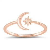 CHOOSE YOUR COLOR Thin Crescent Moon North Star Ring .925 Sterling Silver Band Jewelry Female Size 12