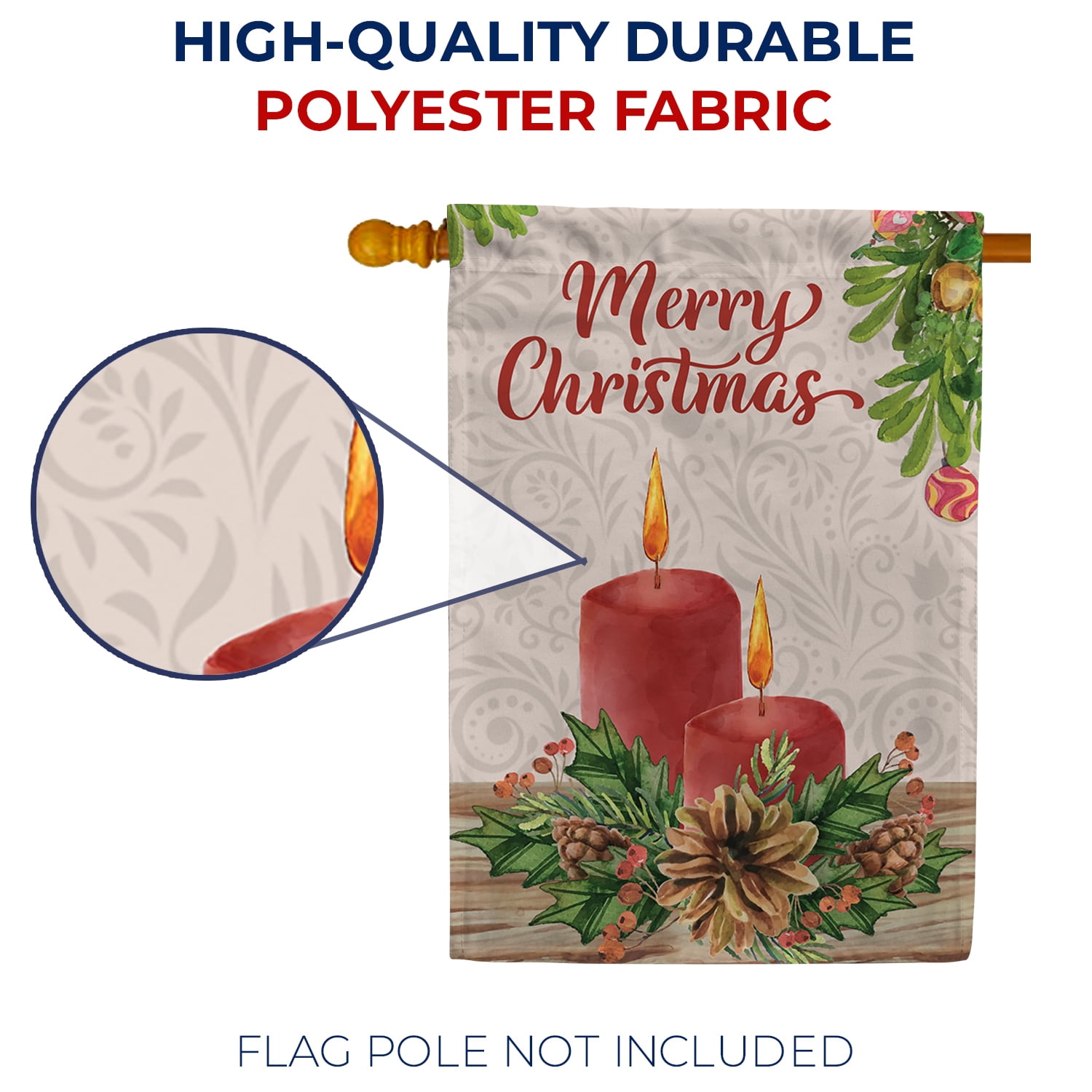 America Forever Merry Christmas Candles House Flag, 28 x 40 inch Double Sided, Red Lit Candles Holly Banner, Holiday Outside Decorations Yard Flag, Christmas Seasonal Outdoor Decor