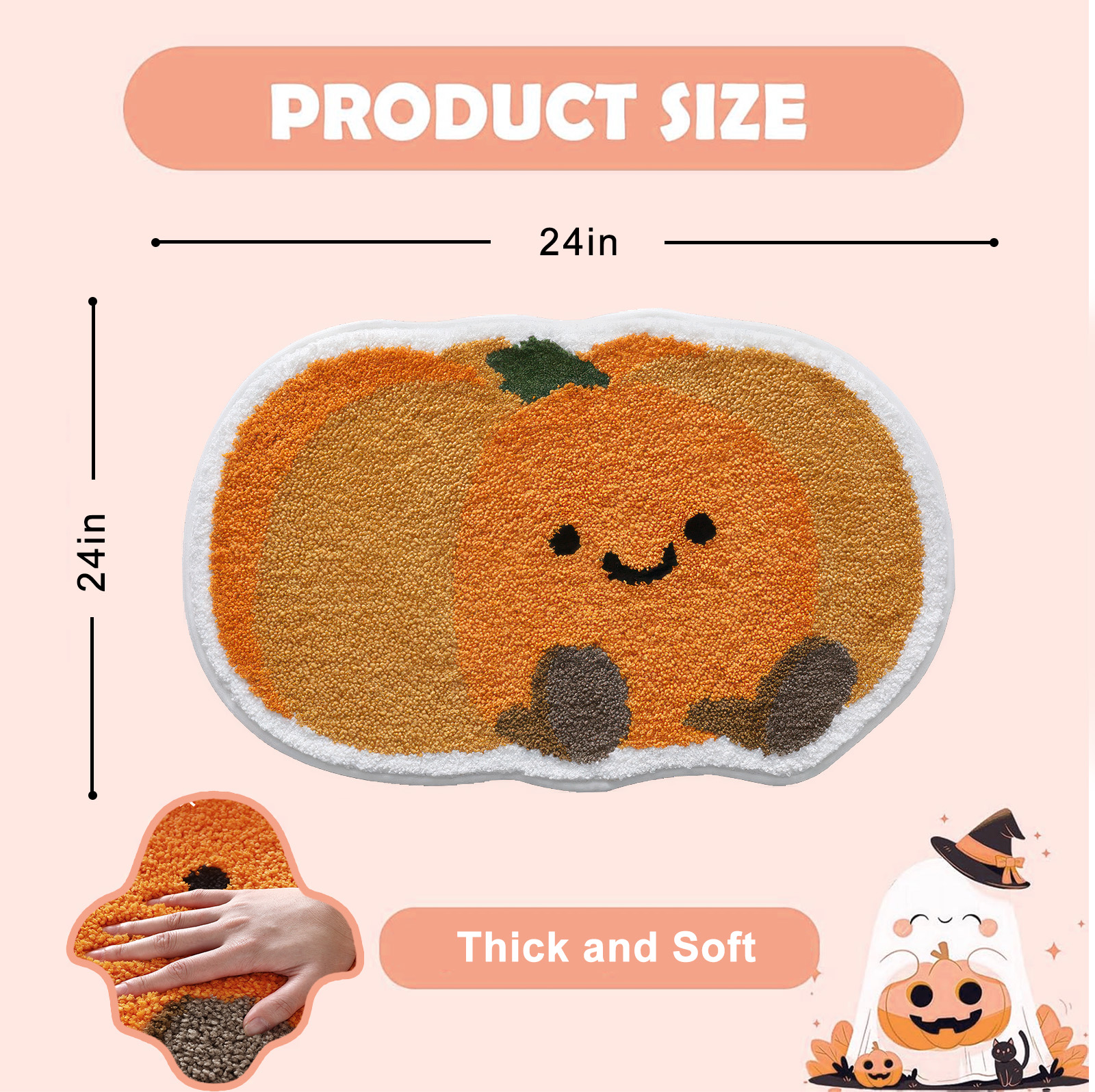 Sanmadrola Halloween Bath Rugs Mat Halloween Decoration Indoor Bath Mat Non Slip Bathroom Shower Rugs Pumpkin Shape Super Absorbent Machine Washable 24''x24''