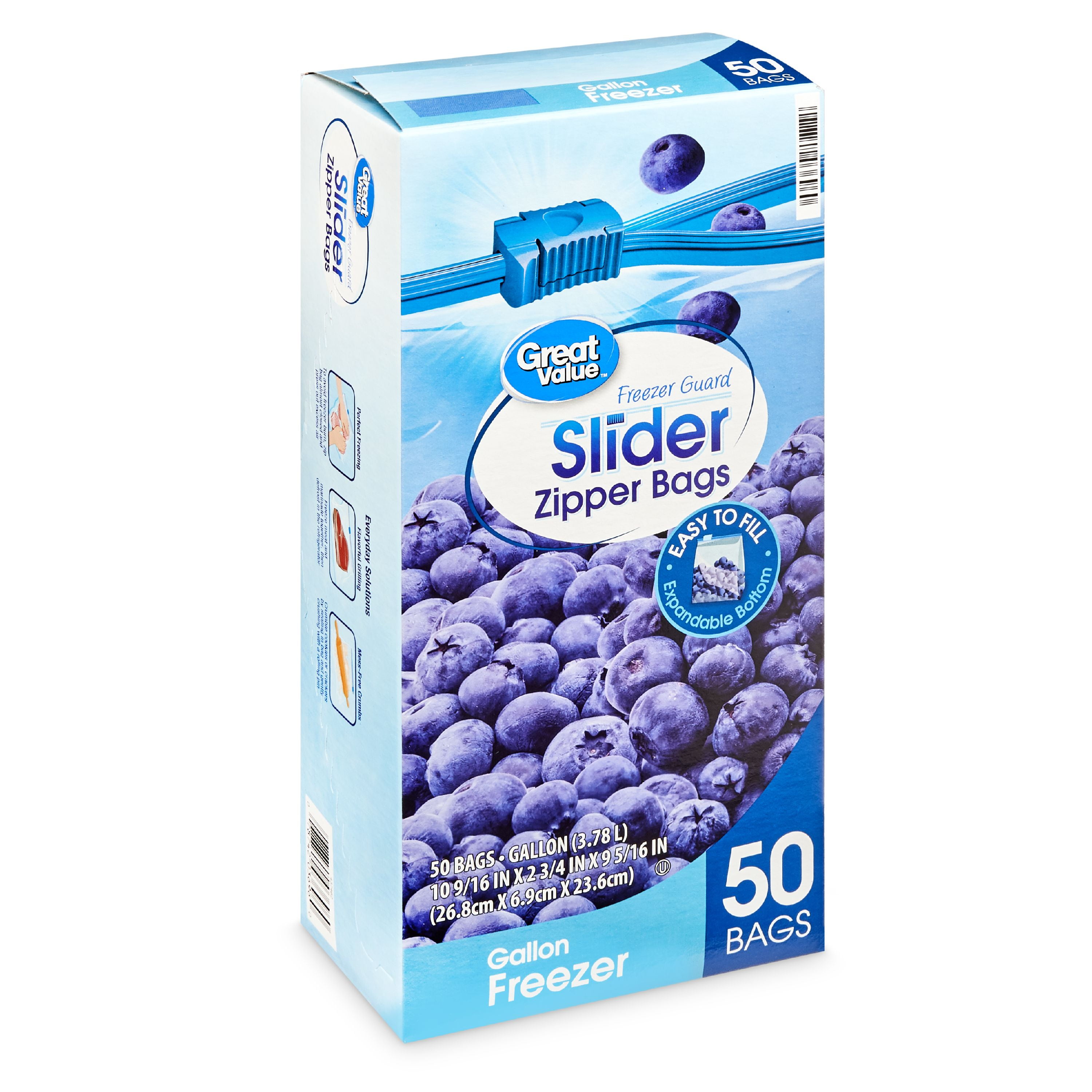 Great Value Slider Zipper Gallon Freezer Bags Mega Pack, 50 count