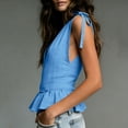 thumbnail image 6 of HongQid Women's Tie-Shoulder Ruffle Peplum Blouse Summer Sleeveless V Neck Linen Blend Tank Tops, 6 of 6