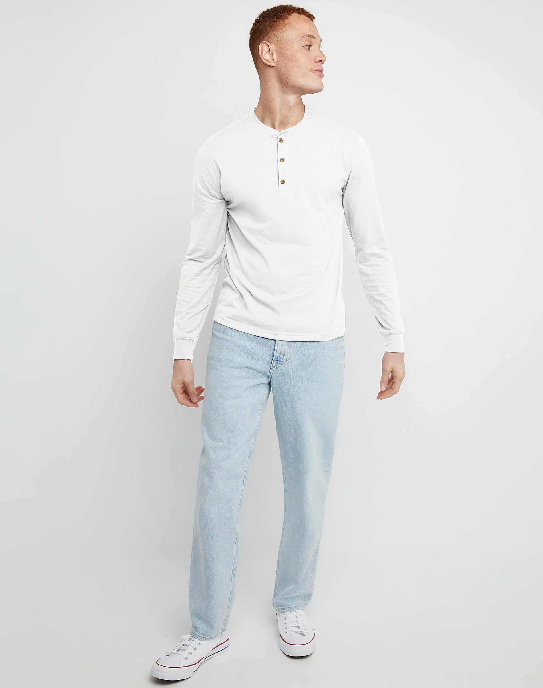 Hanes Originals Mens Ringspun Cotton Three Button Long Sleeve Henley Shirt, Sizes S-3XL