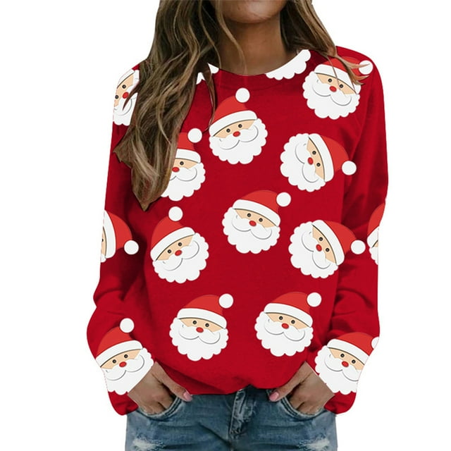 toraway Sweat à Capuche pour Femmes Zip avant Nouveau Sweat-Shirt de Noël Imprimé Col Rond Manches Longues Décontracté à la Mode TG