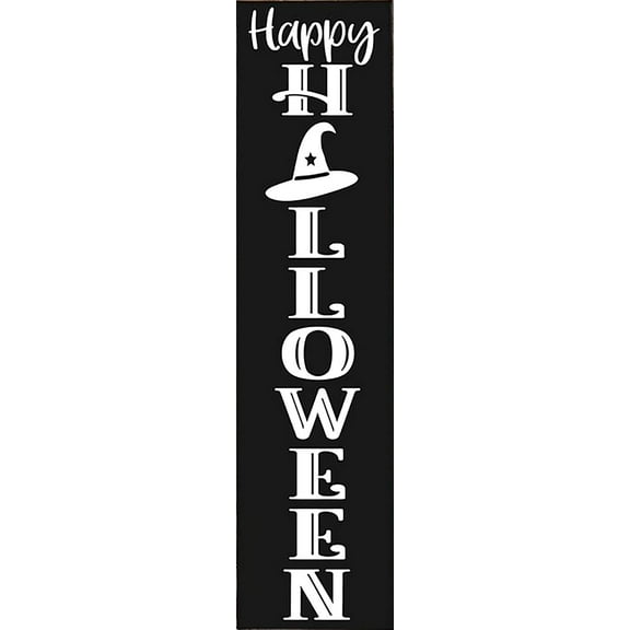 Cskhip Happy Halloween Sign,Front Door Sign,Vertical Wood Welcome Sign,Front Porch Sign,Welcome Porch Sign,Halloween Porch Decor 4x16 inch