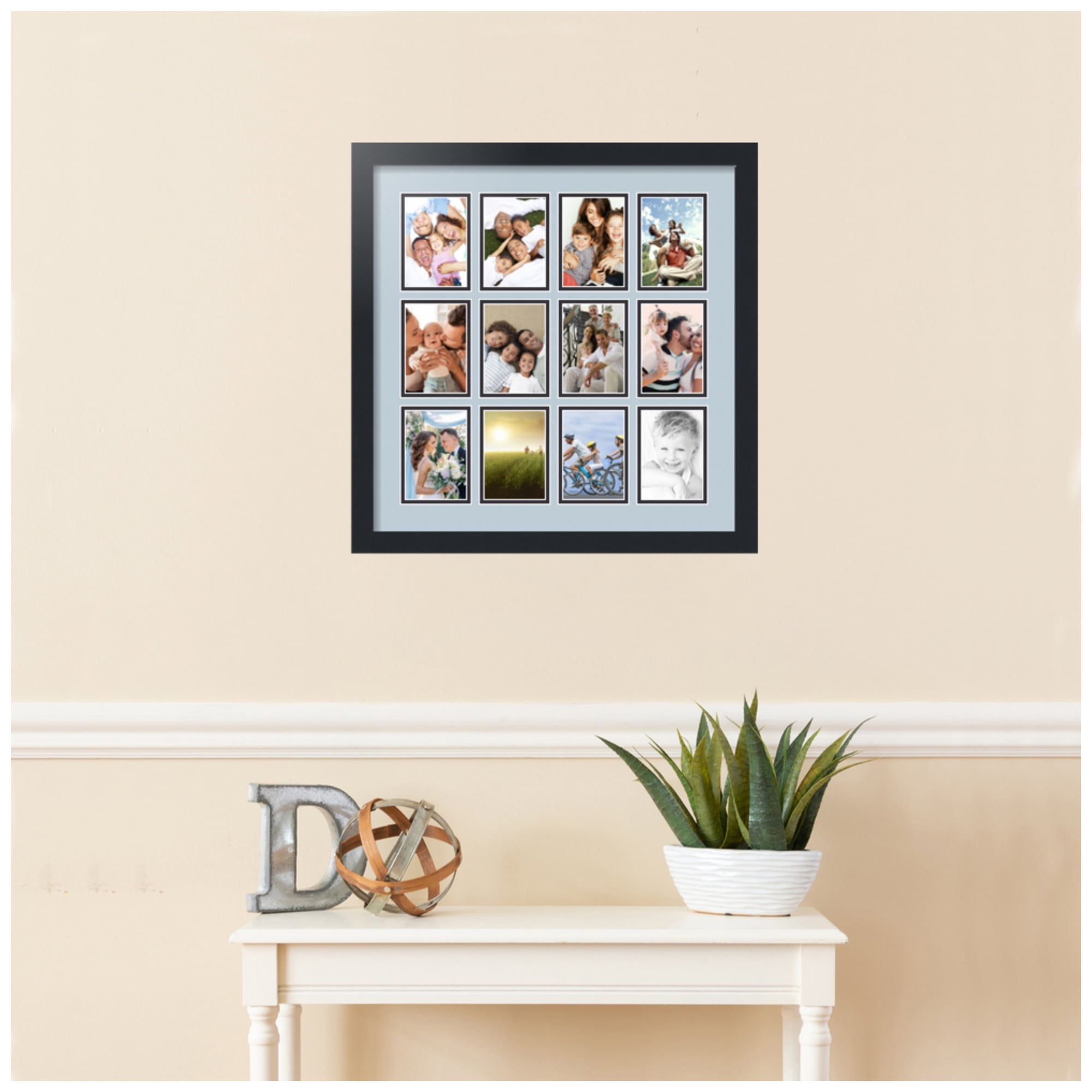ArtToFrames Collage Photo Picture Frame with 12 - 3.25x4.75" Openings, Framed in Black with Baby Blue and Black Mats (CDM-3926-1156)