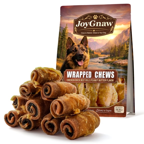 JoyGnaw Chicken, Duck & Beef Rolls, Peanut Butter Flavor Dog Treats for Small, Medium & Large Dogs, 11 oz