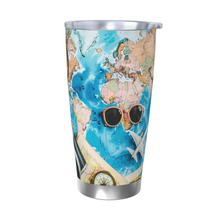 

Tideii Vintage Map Travel Essentials for 20OZ Car Cup Stainless Steel Cold and Hot Cup with Lid Suitable for Outdoor and Home Unisex-Without Straw