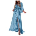 thumbnail image 2 of Femmes Maxi Robe Longue Vacances Boho Paisley Imprimé Fente Rayé Dames Été, 2 of 6
