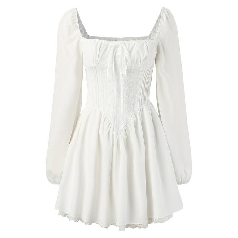 TIANZEN Women Milkmaid Corset Dress Long Sleeve Square Neck Mini Short Dress  Fairy Dress Woman Summer Dresses Womens Long Dresses Casual Short Sleeved  Dresses Women - Walmart.com