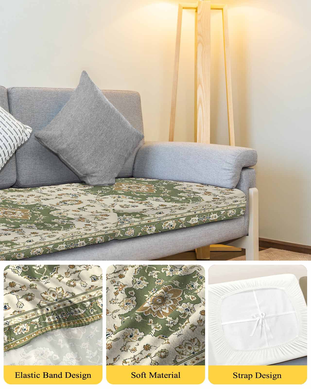 Sage Green Sofa Couch Cushion Covers Washable, Removable Stretchable Sectional Couch Covers, Southwest Tribal Antique Boho-Chic Farmhouse Slipcovers for L & T Shape Sofa Protector M Size 1 pc
