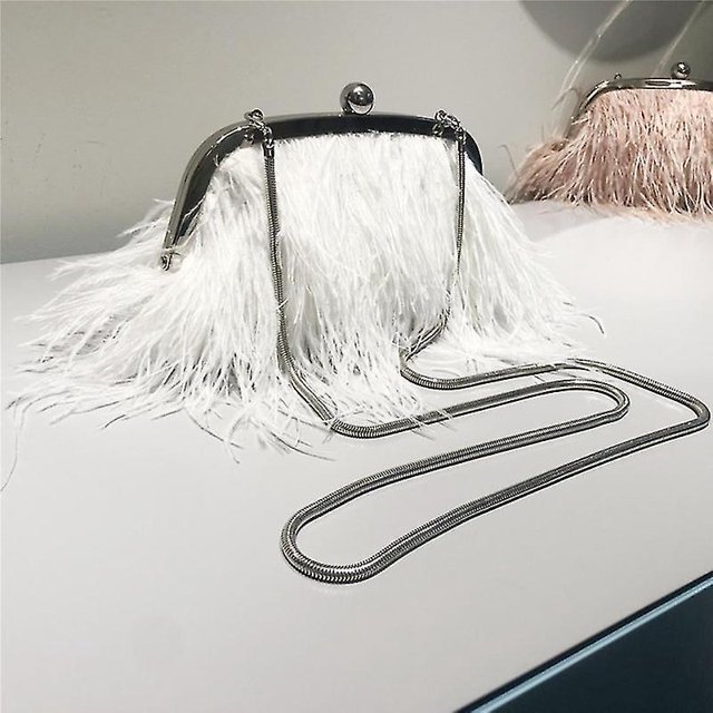 Bolso de mano para mujer, bolso de mano con plumas, lujo, 2 tipos, cadena de serpiente, cadena corta de perlas