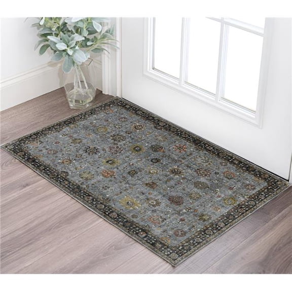 HomeRoots 570849 2 x 3 ft. Black Gray & Brown Floral Medallion Rectangle Area Rug