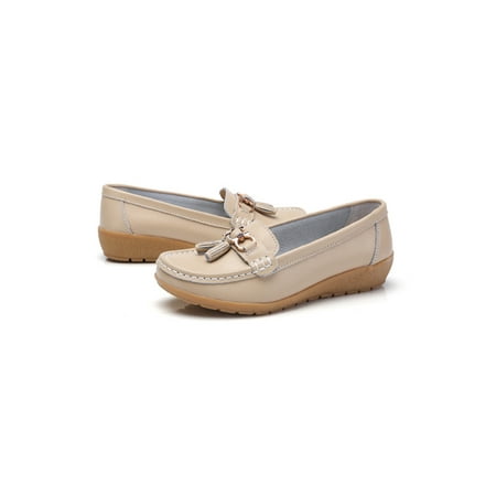

Eloshman Ladies Shoes Comfort Round Toe Flats Nursing Loafers for Womens Wide Width Size 9 Beige 6