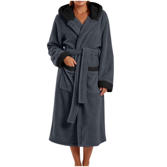 qolati Soft Robe for Women Warm Long Sleeve Plush Warm Winter Housecoat Spa Towel After Shower Lightweight Fluffy Long Hooded Bathrobe with Pockets