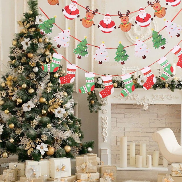 Ganfancp Decoraciones de Navidad Bunting Banners Home Interior y Exterior Jardín Holiday Decorations Bunting Garlands Santa Bunting Porch Flags Christmas Wreaths Artículos En Liquidación 1X Bandera d