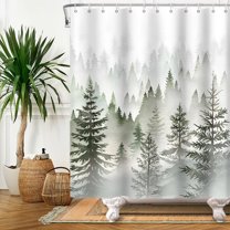 Lfeey Forest Shower Curtain, Misty Tree Bathroom Waterproof Shower Curtain with 14 Hooks, 72x84 inch