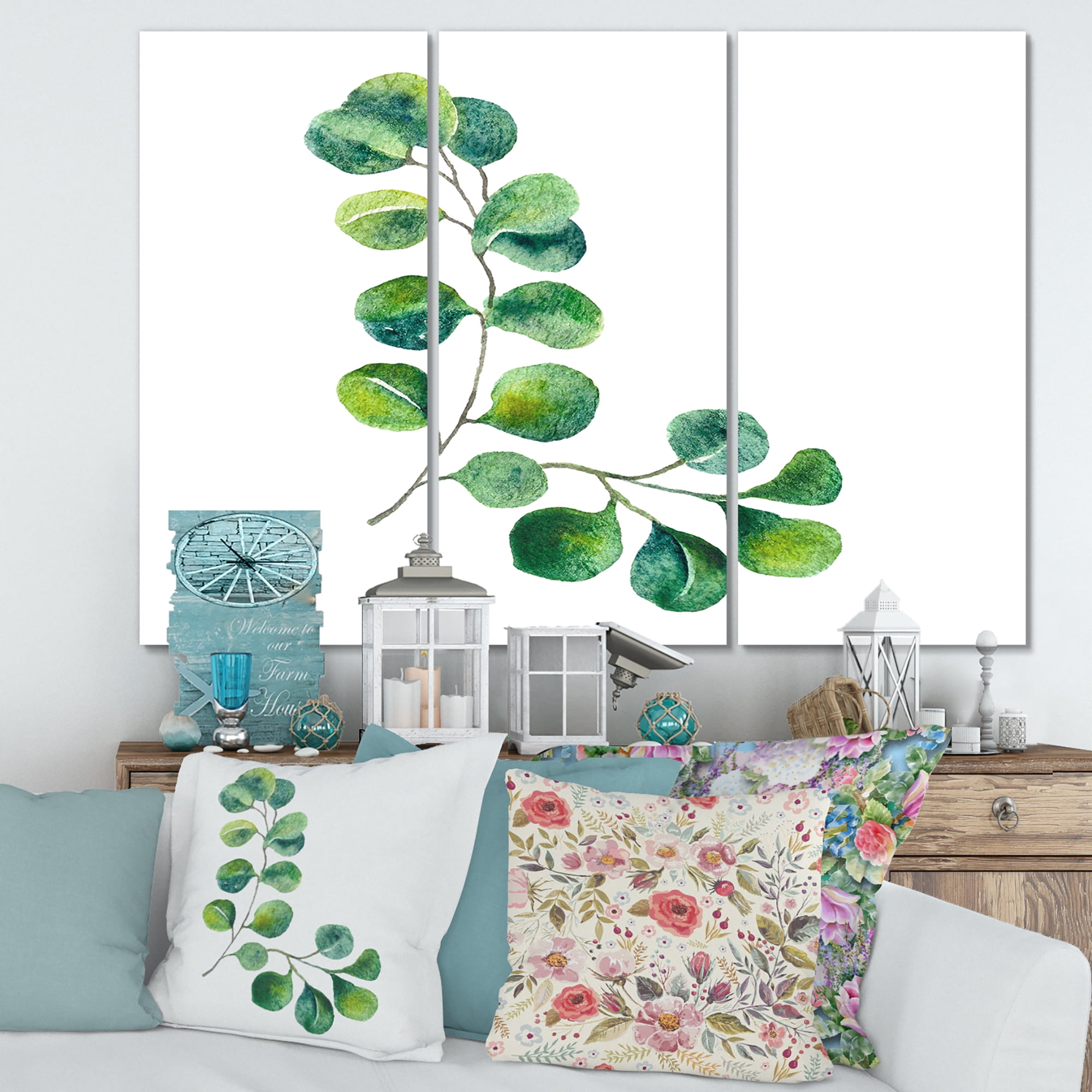 Designart ' Green Eucalyptus Plant Branches II ' Traditional Canvas Wall Art Print