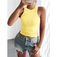 thumbnail image 5 of Light Yellow Womens Ribbed Knit Racerback Crop Tank Top, Tight Fitted Casual Activewear, 5 of 6