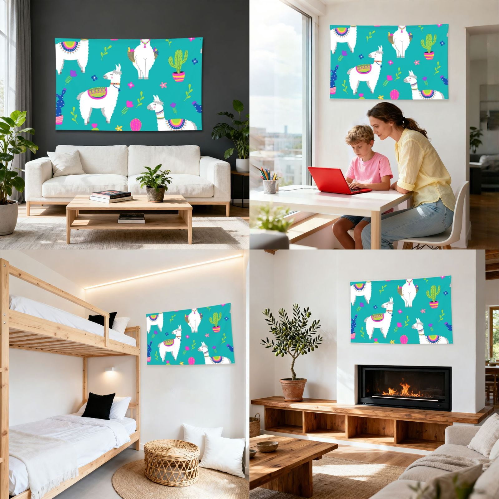 Llama Alpaca Cactus Cartoon Four Hole Decorated Banner Flag for Garden Yard Home Decoration Indoor Outdoor 4x6 Ft