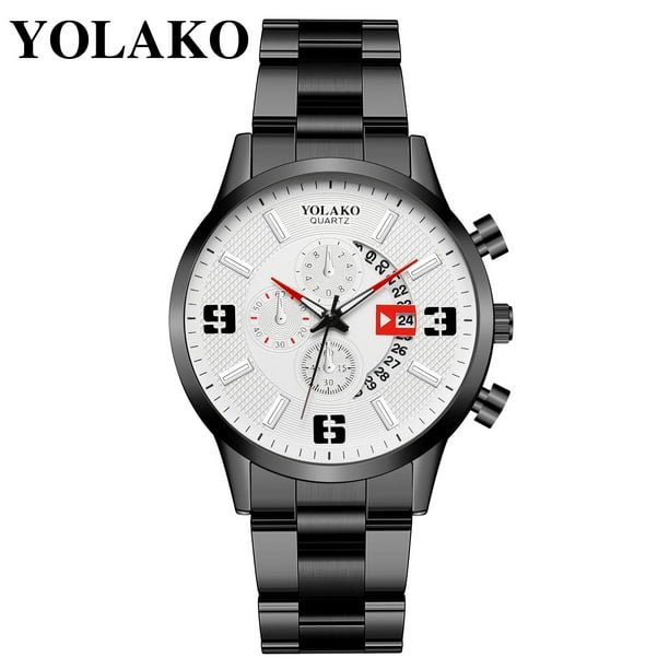 Reloj de cuarzo para hombre, relojes para hombre YOLAKO Reloj analógico de cuarzo con correa de acero inoxidable y estilo casual para hombre Reloj de acero inoxidable