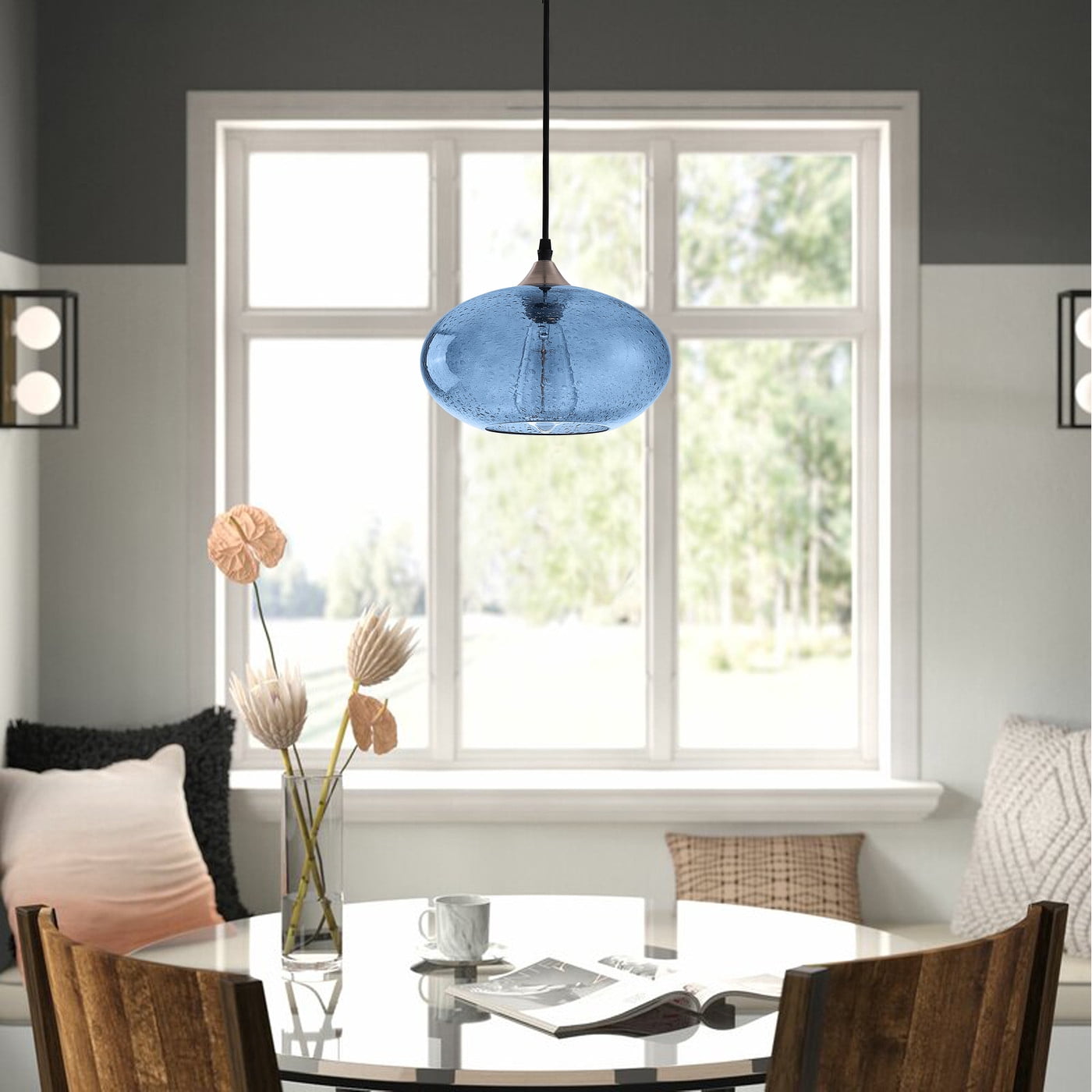 Aiwen Blue Glass Pendant Light Kitchen Modern Ceiling Lamp E27 Base Light Fixture