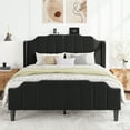 thumbnail image 2 of Einfach Full Size Platform Bed Frame with Curved Velvet Wingback Headboard & USB Charging Station, Black, 2 of 8