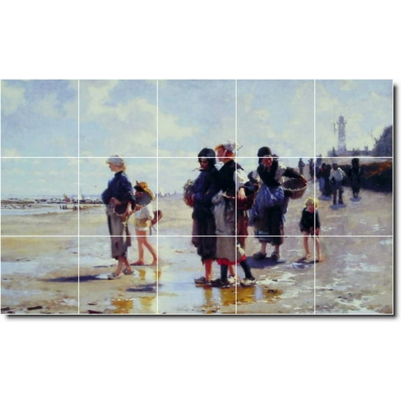Ceramic Tile Mural-John Sargent Waterfront Painting 294. 60" w x 36" h using (15) 12 x 12 ceramic tiles